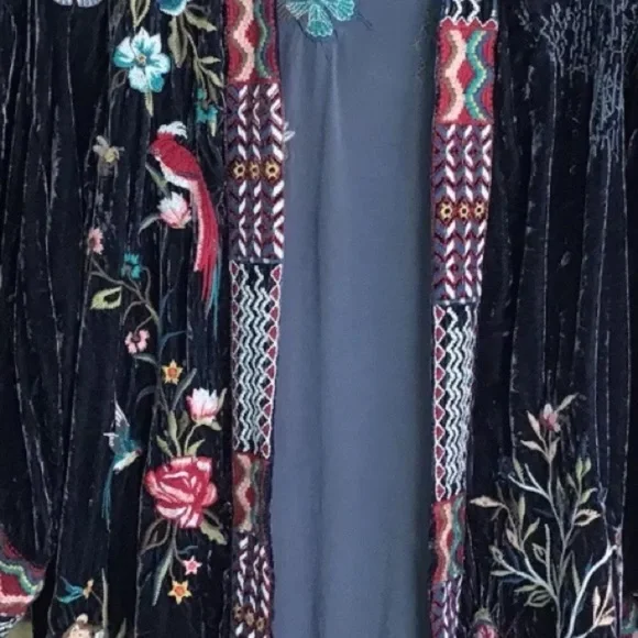 Johnny Was Gen Boho Velvet Floral Embroidered Kimono Jacket Jasper NWT